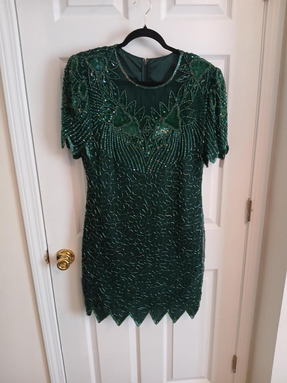 Embellished Green Short Sleeve Dress
